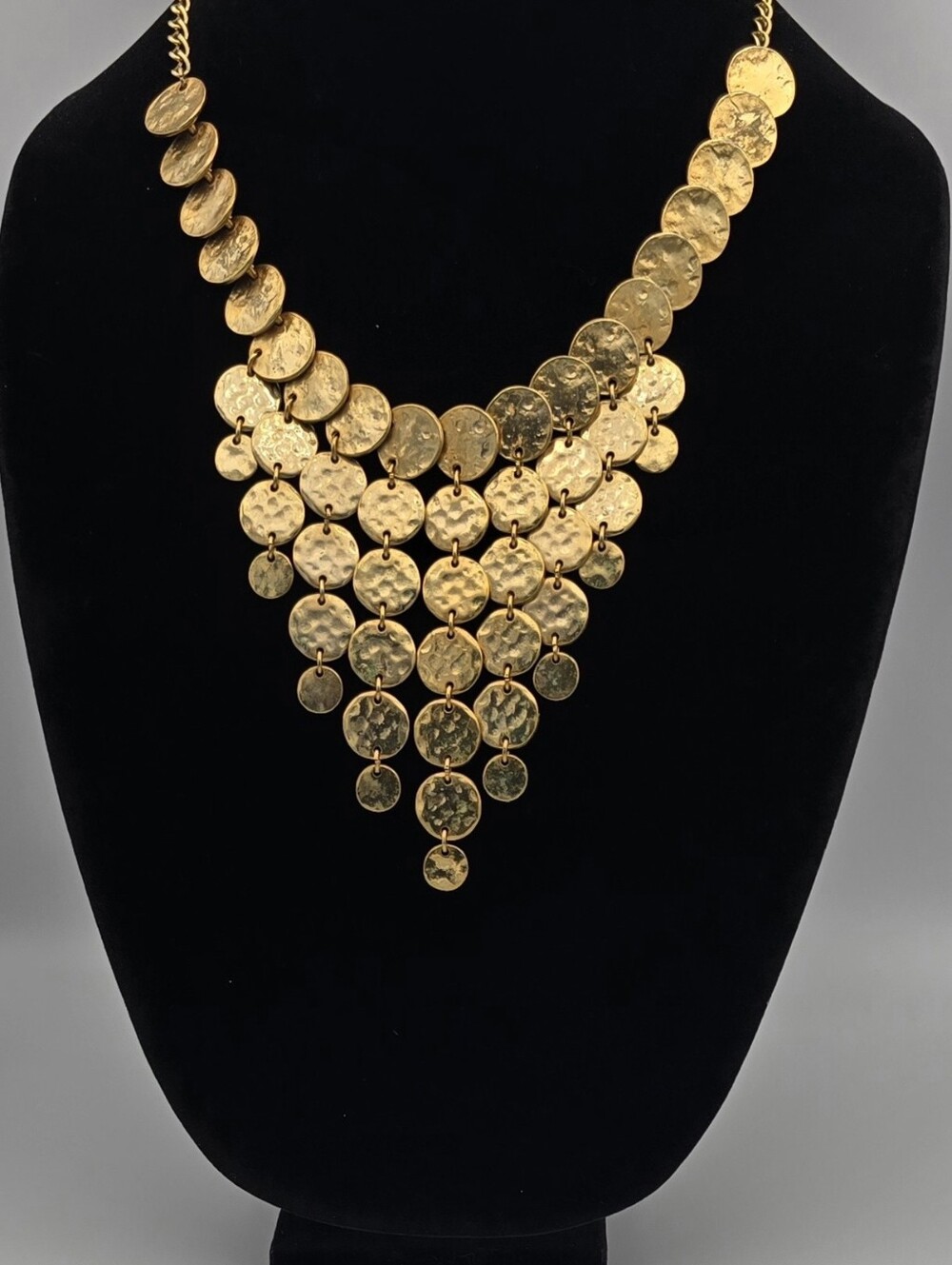 1970s Signed Kenneth Lane 22kt Gold-Washed Hammered Coin Bib Necklace